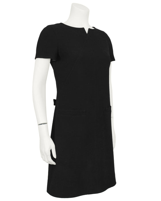 Black Wool A-Line Mod Shift Dress