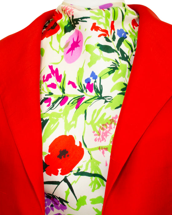 Red and Floral Jacket and Dress Ensemble