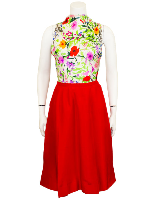 Red and Floral Jacket and Dress Ensemble