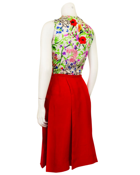 Red and Floral Jacket and Dress Ensemble