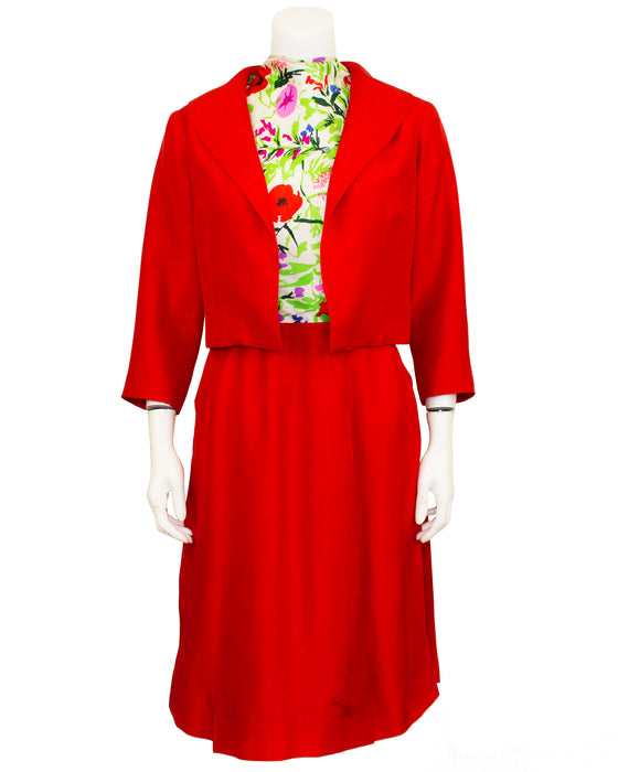 Red and Floral Jacket and Dress Ensemble