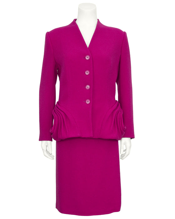 Fuchsia Wool Skirt Suit with Rosette Detail by Galliano