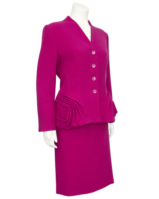 Fuchsia Wool Skirt Suit with Rosette Detail by Galliano