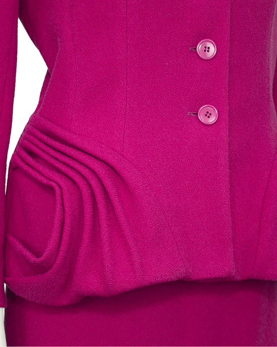 Fuchsia Wool Skirt Suit with Rosette Detail by Galliano