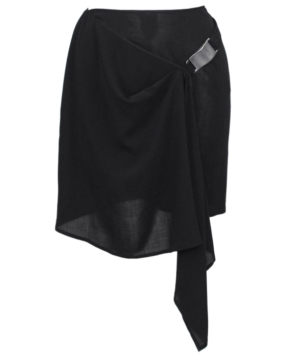 Black Wrap Mini Skirt with Silver Metal Detail