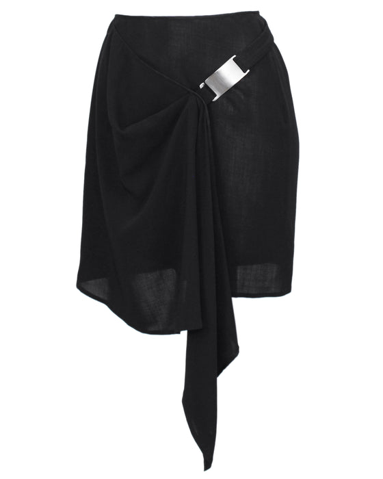 Black Wrap Mini Skirt with Silver Metal Detail