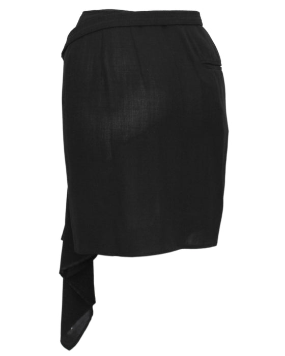 Black Wrap Mini Skirt with Silver Metal Detail