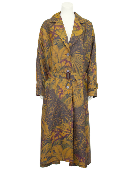 Bronze Palm Leaf Print Trench Coat