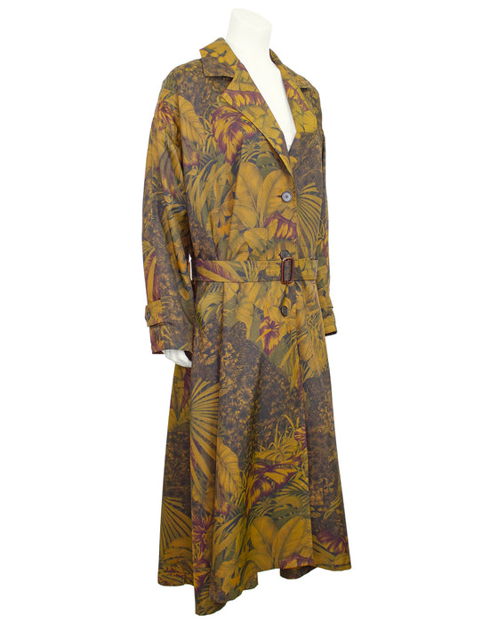 Bronze Palm Leaf Print Trench Coat