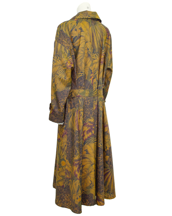 Bronze Palm Leaf Print Trench Coat