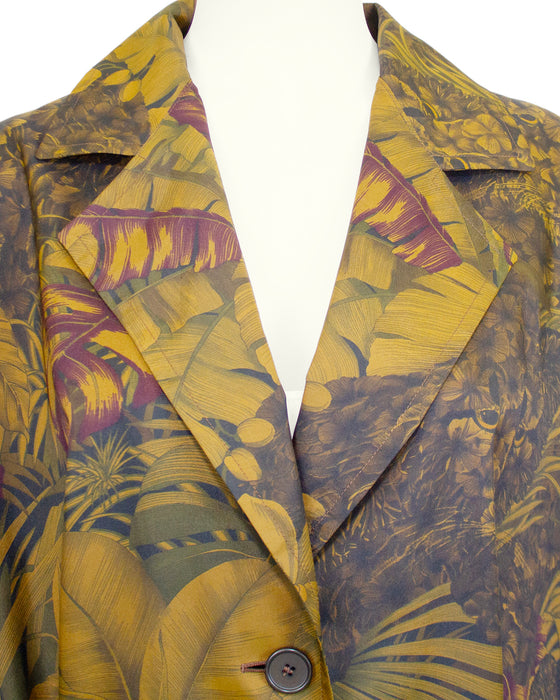 Bronze Palm Leaf Print Trench Coat