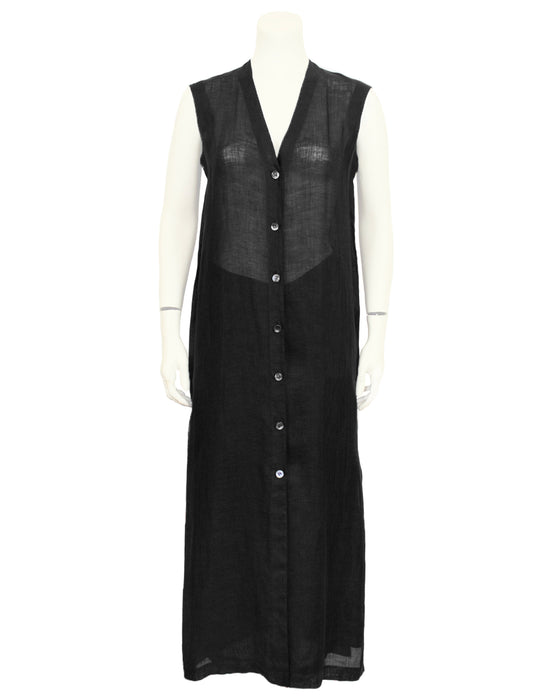 Black Linen Vest and Skirt Ensemble