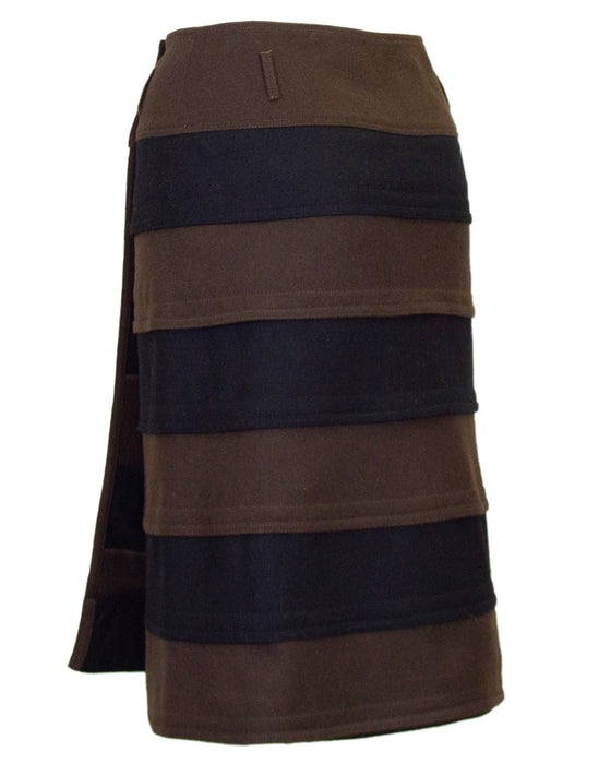 Brown and Black Stripe Wrap Skirt