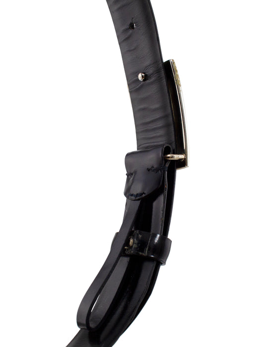 Tom Ford Era Black Leather Belt with Silver Metal G Buckle