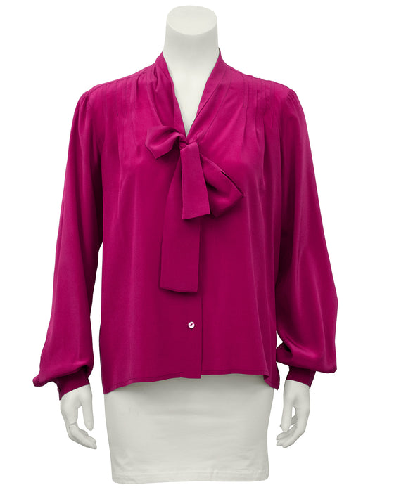 Magenta Silk Pussy Bow Blouse