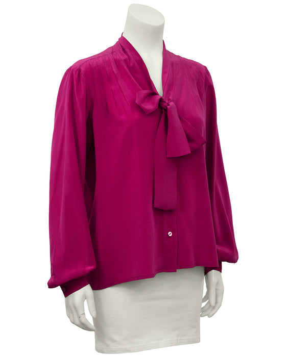 Magenta Silk Pussy Bow Blouse