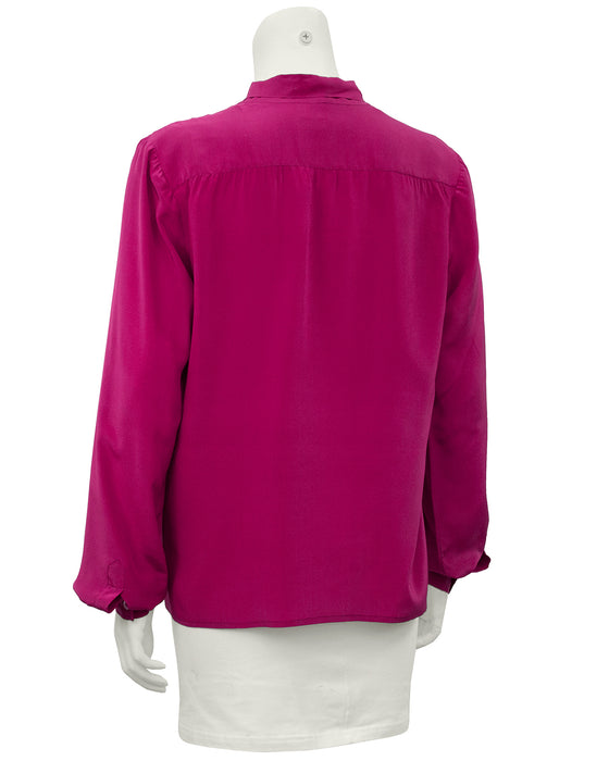 Magenta Silk Pussy Bow Blouse