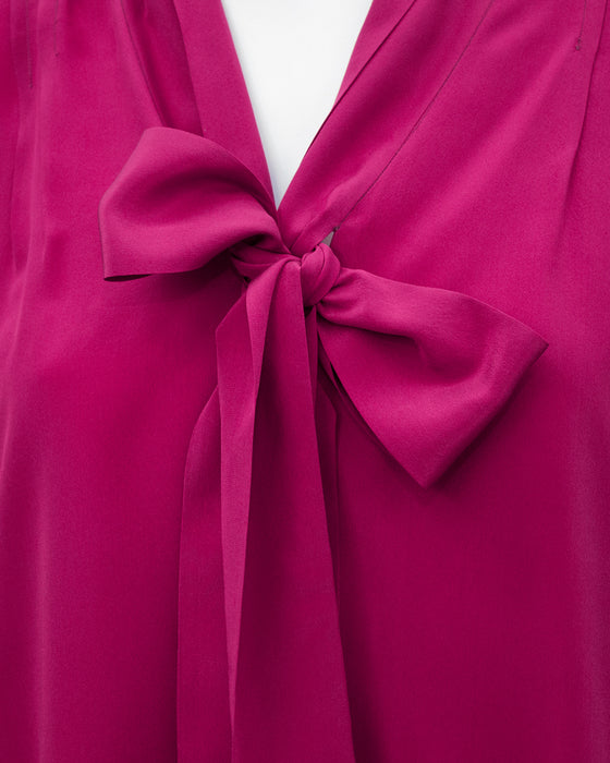 Magenta Silk Pussy Bow Blouse