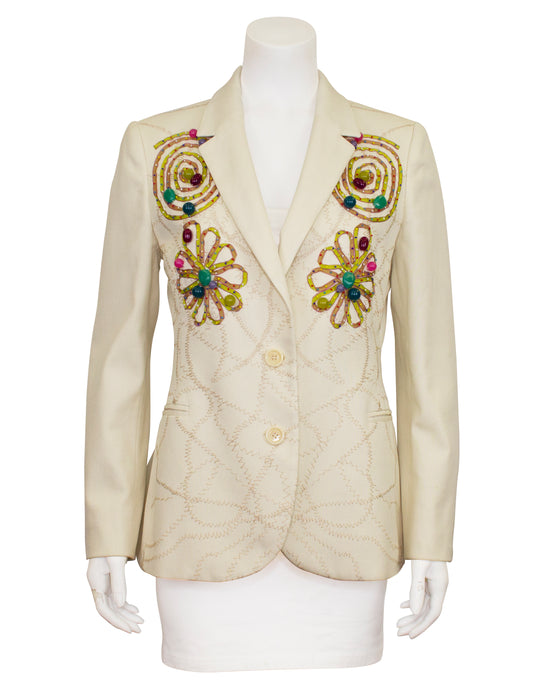 Cream Embroidered Blazer