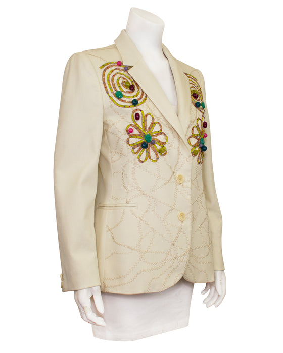 Cream Embroidered Blazer