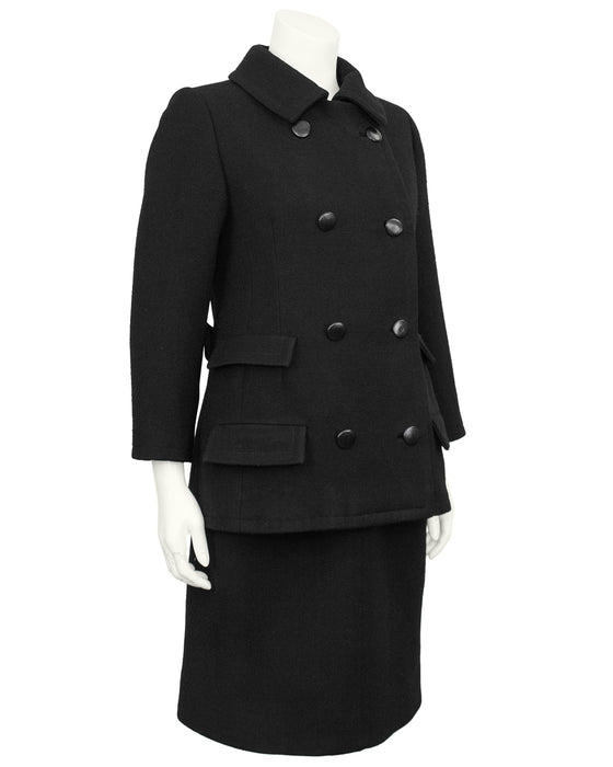 Black Wool Dress and Pea Coat Vintage Couture