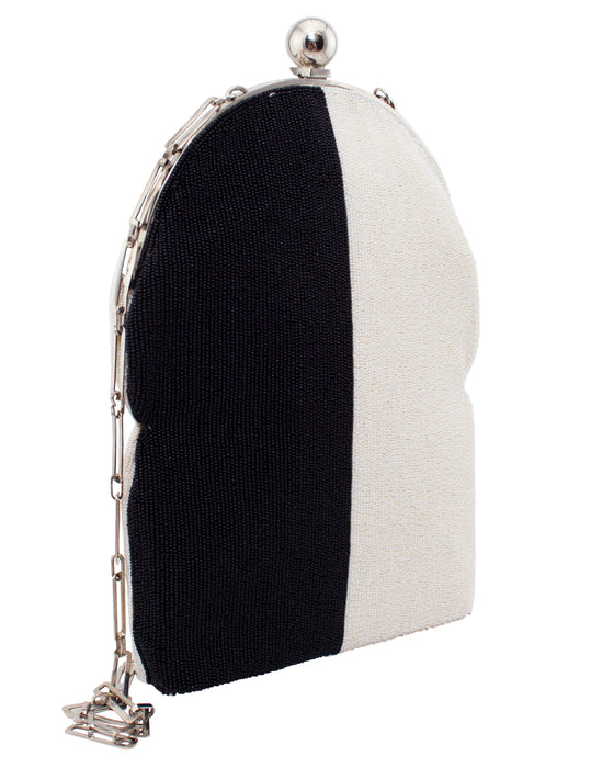 Black And White Kiss Lock Beaded Evening Bag