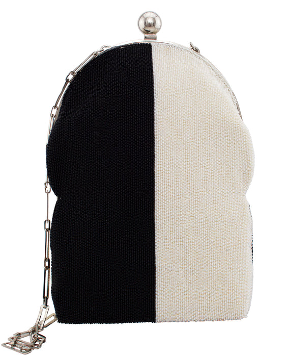 Black And White Kiss Lock Beaded Evening Bag