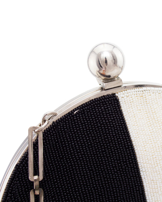 Black And White Kiss Lock Beaded Evening Bag