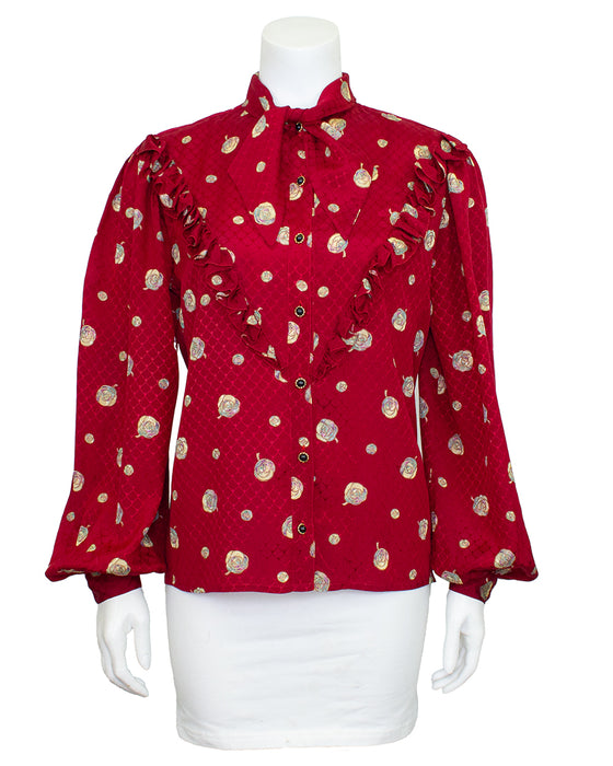 Red Printed Silk Blouse