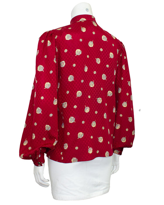 Red Printed Silk Blouse