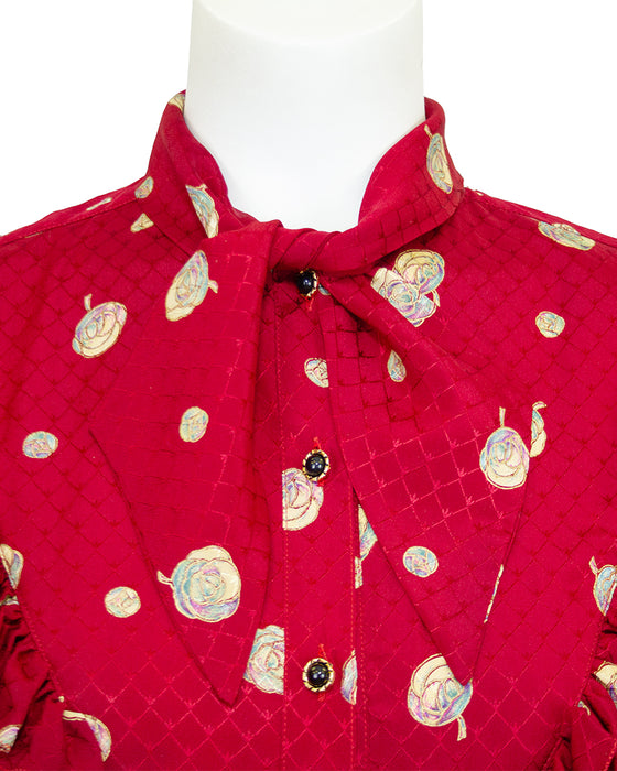 Red Printed Silk Blouse