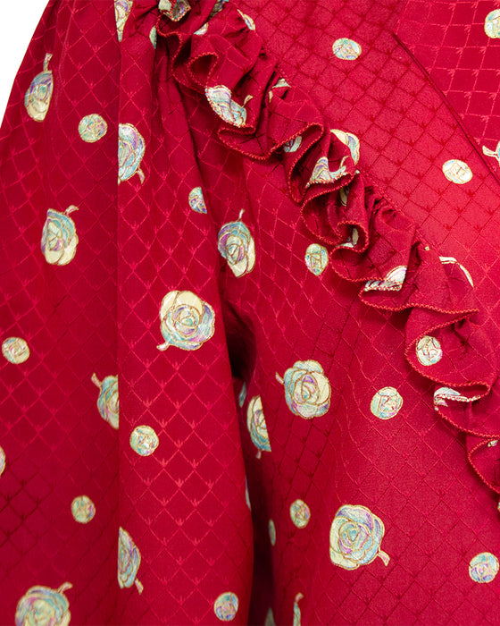 Red Printed Silk Blouse