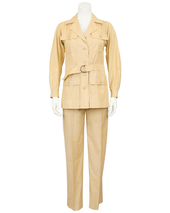 Beige Cotton Safari Suit