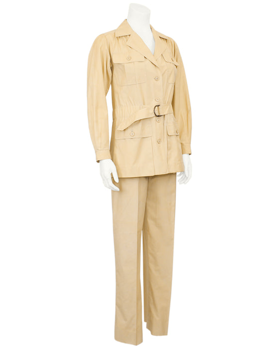 Beige Cotton Safari Suit