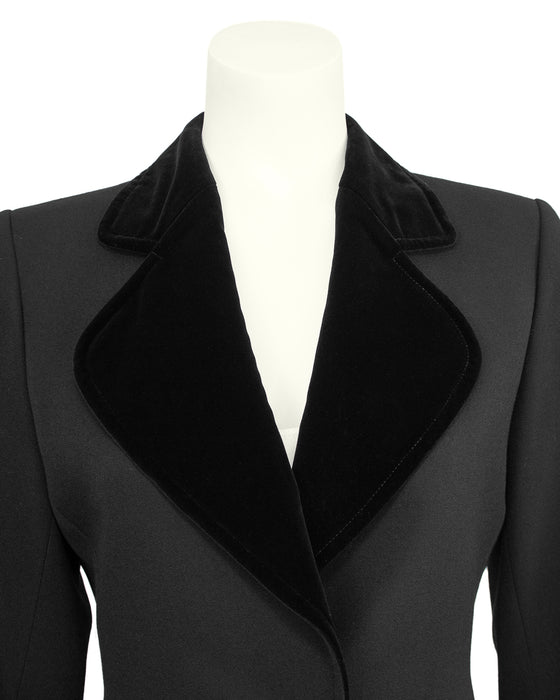 Black Cropped Blazer with Velvet Lapel and Crystal Accents