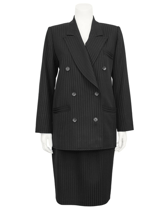 Black Pinstripe Double Breasted Skirt Suit