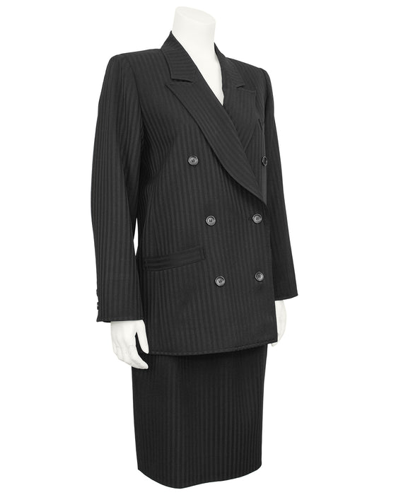 Black Pinstripe Double Breasted Skirt Suit