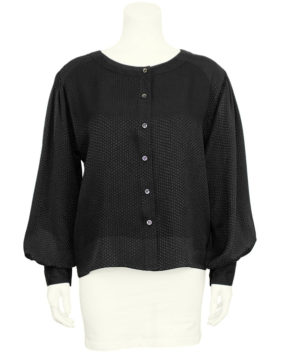 Black Silk Jacquard Polka Dot Blouse