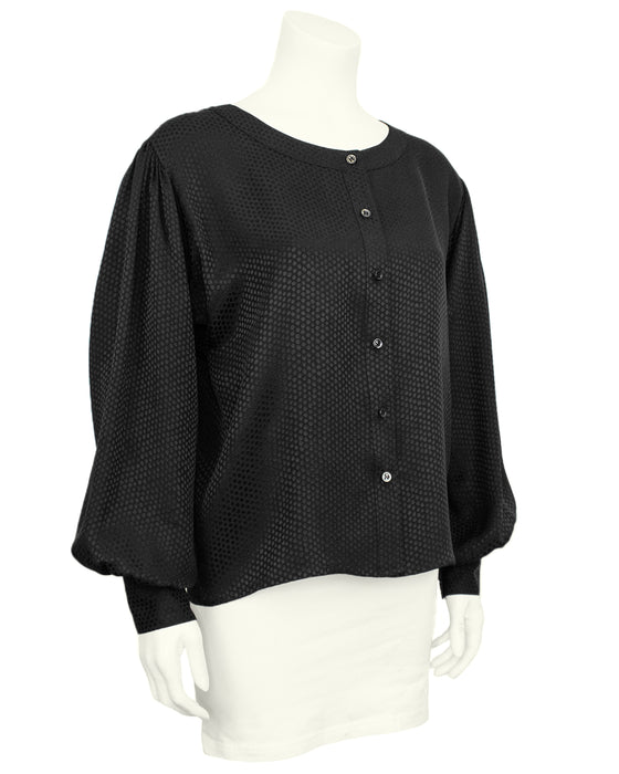 Black Silk Jacquard Polka Dot Blouse