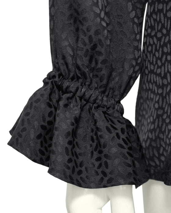 Black Silk Jacquard Ruffle Blouse