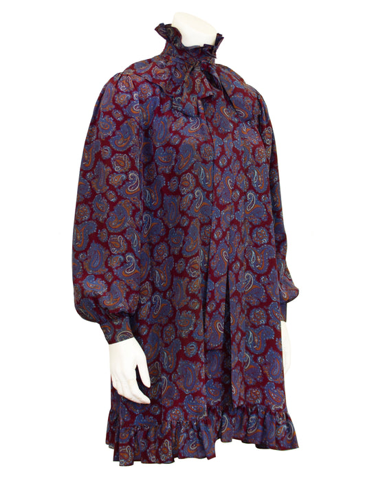 Maroon Russian Collection Silk Paisley Dress