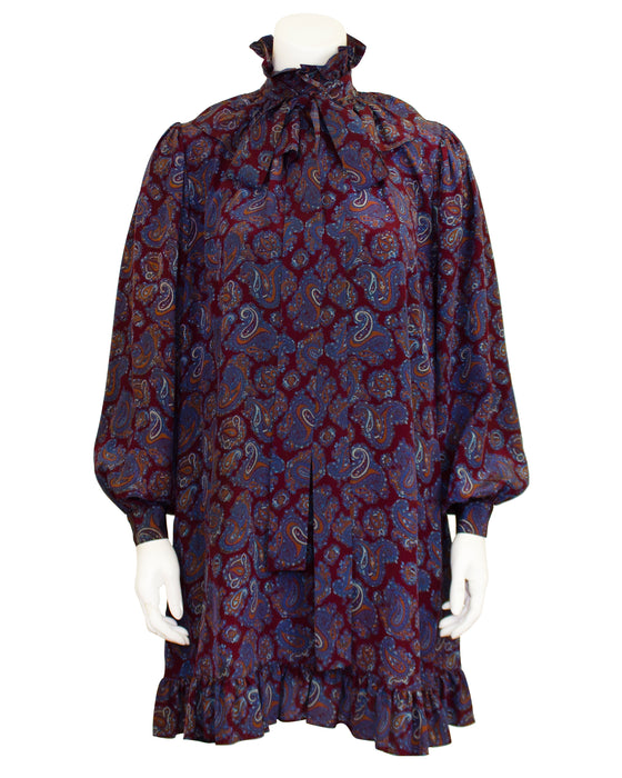 Maroon Russian Collection Silk Paisley Dress