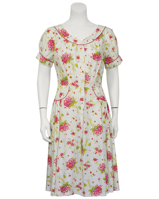 Floral Cotton Daydress with Red Piping – Vintage Couture