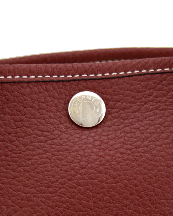 HERMES Negonda Leather Garden Party TPM Silver Button Handle Bag Rouge  Garance Red