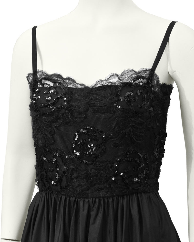 Black Lace Dress with Asymmetrical Hem – Vintage Couture