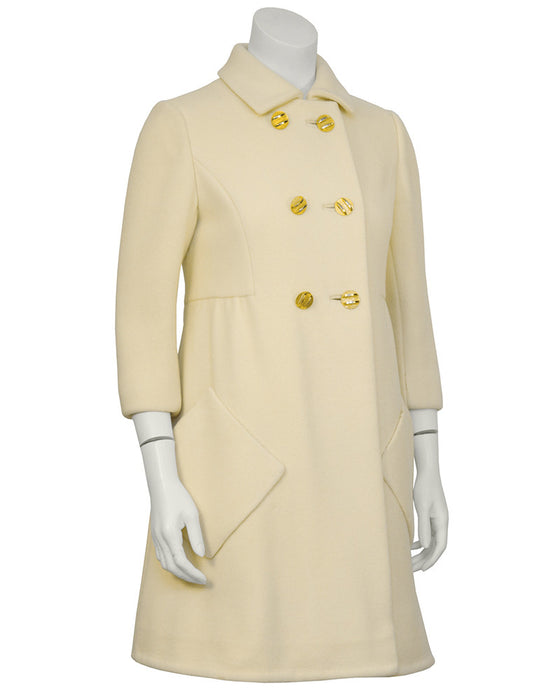 Cream Wool Mod Coat with Gold Buttons – Vintage Couture