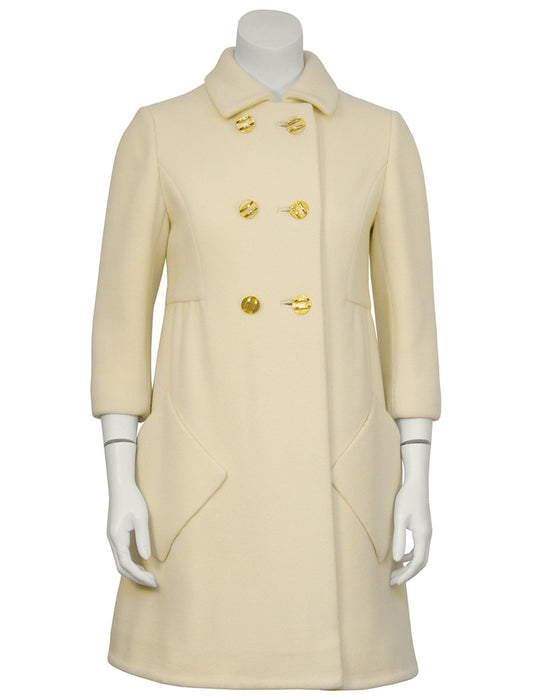 Cream Wool Mod Coat with Gold Buttons – Vintage Couture
