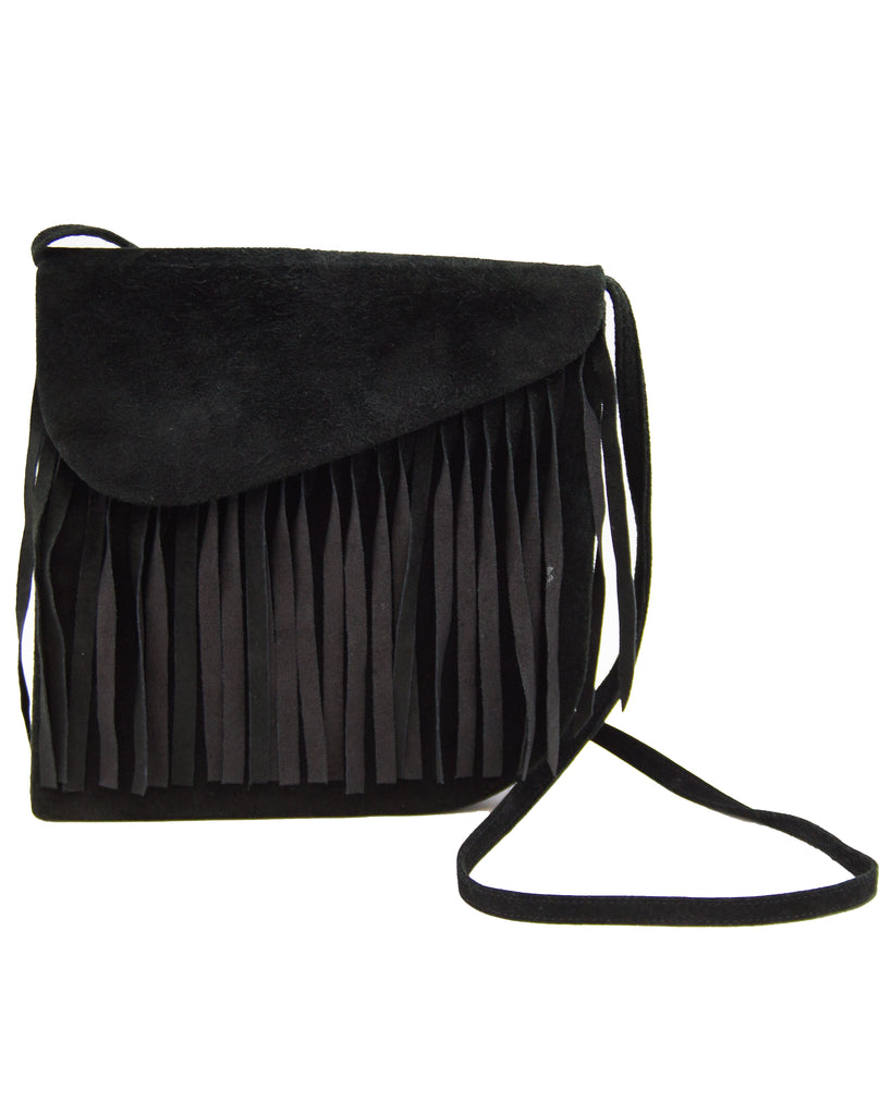 Black suede fringe bag online