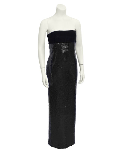 Black Sequin and Velvet Column Gown – Vintage Couture