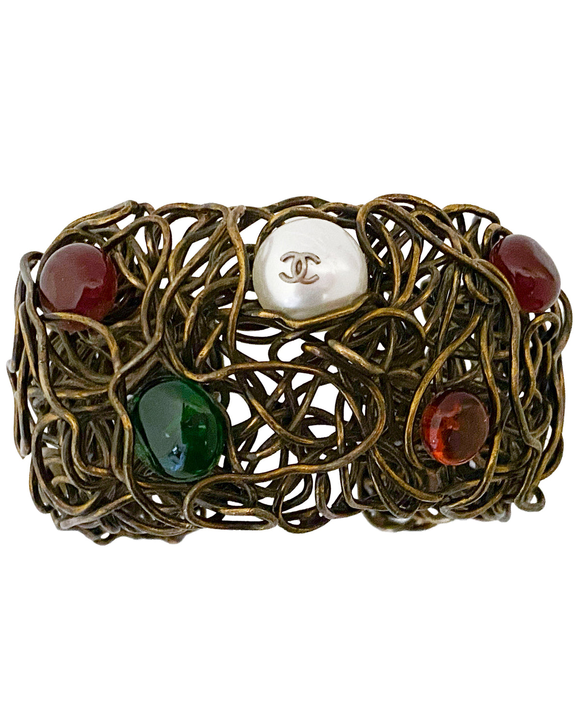 Wire Cuff with Multi Coloured Cabochons and Pearls – Vintage